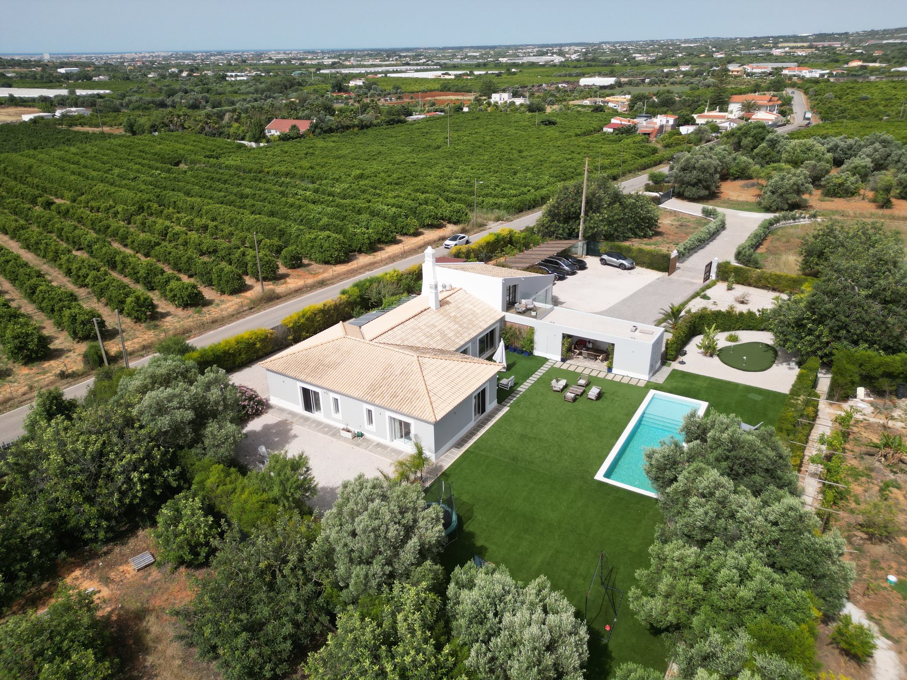 Vale da Rosa, Estoi — aerial view of an Algarve property on two hectares of olive and fig